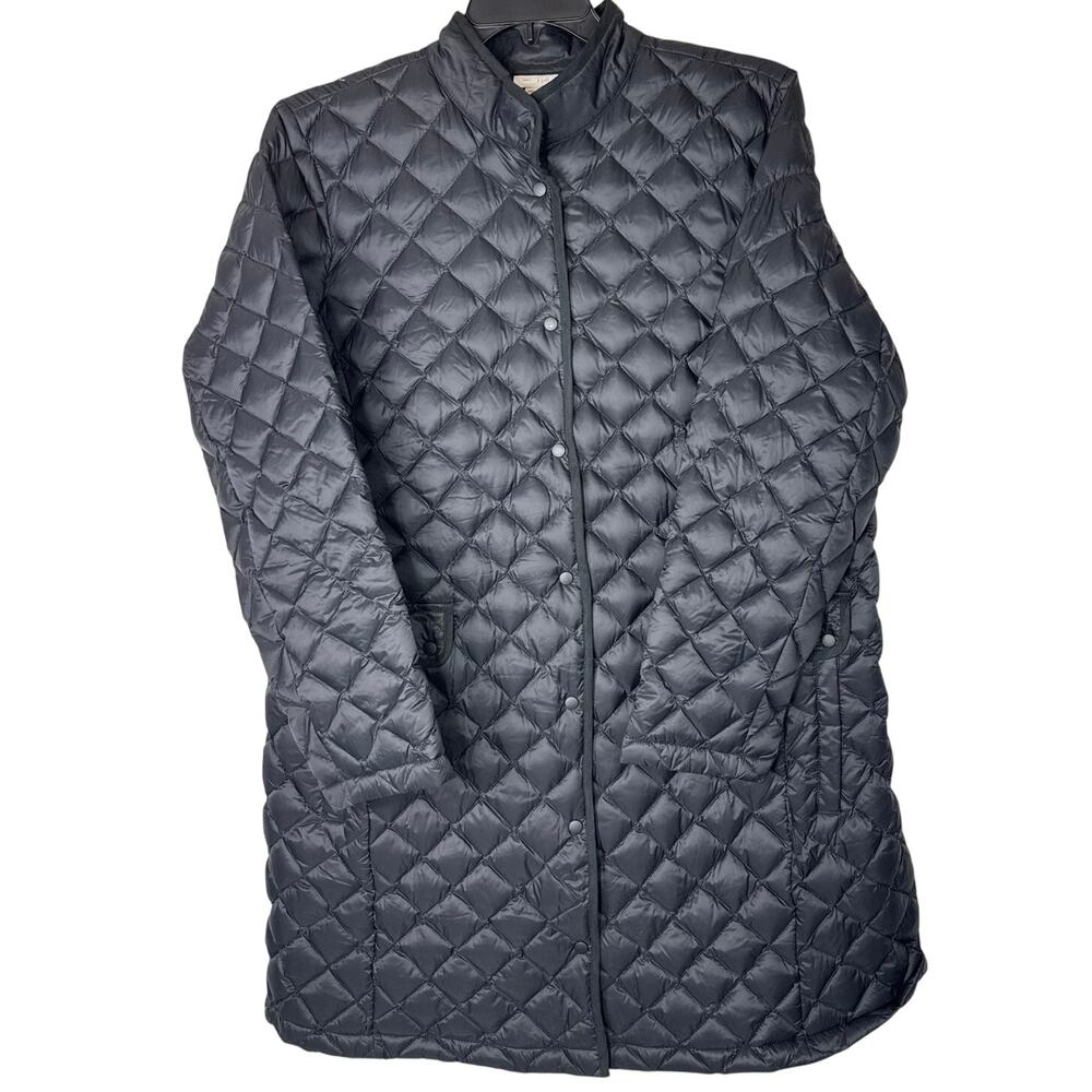 J.Jill Women's XL Black Diamond Quilted 90% Down Long Puffer Coat